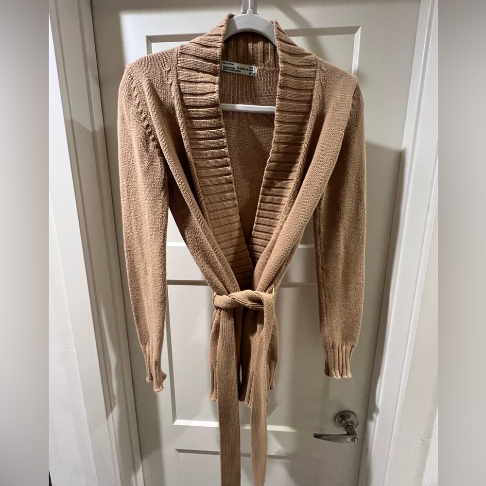 Zara knit belted cardigan sweater